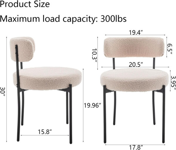 Boucle Dining Chairs Set of 4, Round Upholstered Dining Chairs with Black Metal Legs, Modern Dining Room Chairs for Dining Room, Kitchen, Living Room (Black)