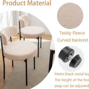 Boucle Dining Chairs Set of 4, Round Upholstered Dining Chairs with Black Metal Legs, Modern Dining Room Chairs for Dining Room, Kitchen, Living Room (Black)