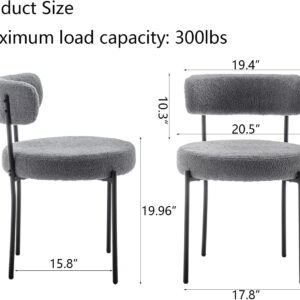 Boucle Dining Chairs Set of 4, Round Upholstered Dining Chairs with Black Metal Legs, Modern Dining Room Chairs for Dining Room, Kitchen, Living Room (Black)