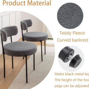 Boucle Dining Chairs Set of 4, Round Upholstered Dining Chairs with Black Metal Legs, Modern Dining Room Chairs for Dining Room, Kitchen, Living Room (Black)