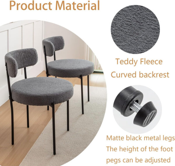 Boucle Dining Chairs Set of 4, Round Upholstered Dining Chairs with Black Metal Legs, Modern Dining Room Chairs for Dining Room, Kitchen, Living Room (Black)