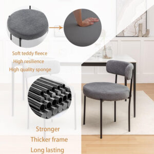 Boucle Dining Chairs Set of 4, Round Upholstered Dining Chairs with Black Metal Legs, Modern Dining Room Chairs for Dining Room, Kitchen, Living Room (Black)