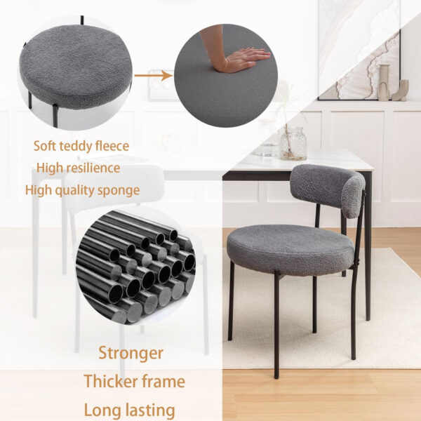 Boucle Dining Chairs Set of 4, Round Upholstered Dining Chairs with Black Metal Legs, Modern Dining Room Chairs for Dining Room, Kitchen, Living Room (Black)