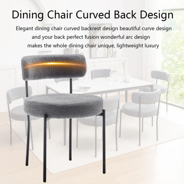 Boucle Dining Chairs Set of 4, Round Upholstered Dining Chairs with Black Metal Legs, Modern Dining Room Chairs for Dining Room, Kitchen, Living Room (Black)