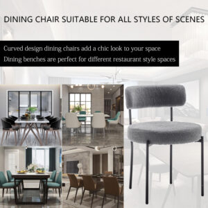 Boucle Dining Chairs Set of 4, Round Upholstered Dining Chairs with Black Metal Legs, Modern Dining Room Chairs for Dining Room, Kitchen, Living Room (Black)