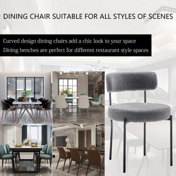 Boucle Dining Chairs Set of 4, Round Upholstered Dining Chairs with Black Metal Legs, Modern Dining Room Chairs for Dining Room, Kitchen, Living Room (Black)