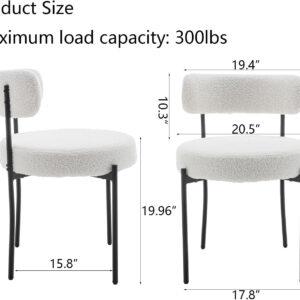 Boucle Dining Chairs Set of 4, Round Upholstered Dining Chairs with Black Metal Legs, Modern Dining Room Chairs for Dining Room, Kitchen, Living Room (Black)