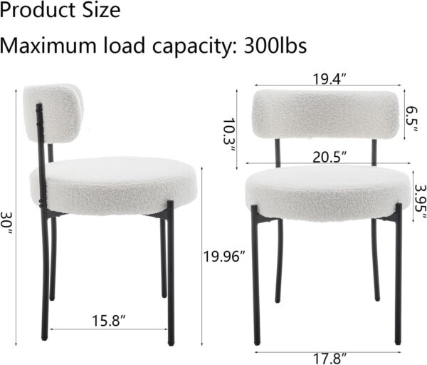 Boucle Dining Chairs Set of 4, Round Upholstered Dining Chairs with Black Metal Legs, Modern Dining Room Chairs for Dining Room, Kitchen, Living Room (Black)