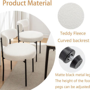 Boucle Dining Chairs Set of 4, Round Upholstered Dining Chairs with Black Metal Legs, Modern Dining Room Chairs for Dining Room, Kitchen, Living Room (Black)