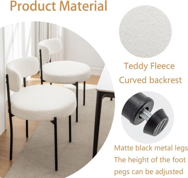 Boucle Dining Chairs Set of 4, Round Upholstered Dining Chairs with Black Metal Legs, Modern Dining Room Chairs for Dining Room, Kitchen, Living Room (Black)