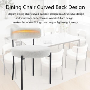 Boucle Dining Chairs Set of 4, Round Upholstered Dining Chairs with Black Metal Legs, Modern Dining Room Chairs for Dining Room, Kitchen, Living Room (Black)