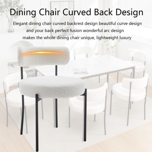 Boucle Dining Chairs Set of 4, Round Upholstered Dining Chairs with Black Metal Legs, Modern Dining Room Chairs for Dining Room, Kitchen, Living Room (Black)