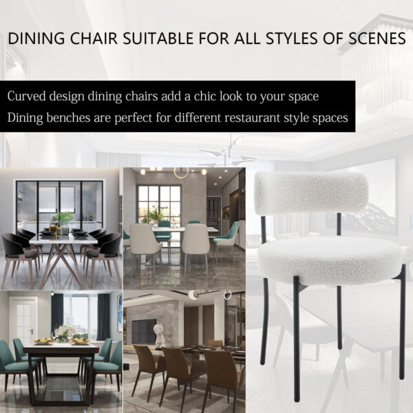 Boucle Dining Chairs Set of 4, Round Upholstered Dining Chairs with Black Metal Legs, Modern Dining Room Chairs for Dining Room, Kitchen, Living Room (Black)