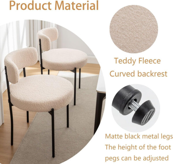 Boucle Dining Chairs Set of 4, Round Upholstered Dining Chairs with Black Metal Legs, Modern Dining Room Chairs for Dining Room, Kitchen, Living Room (Black)