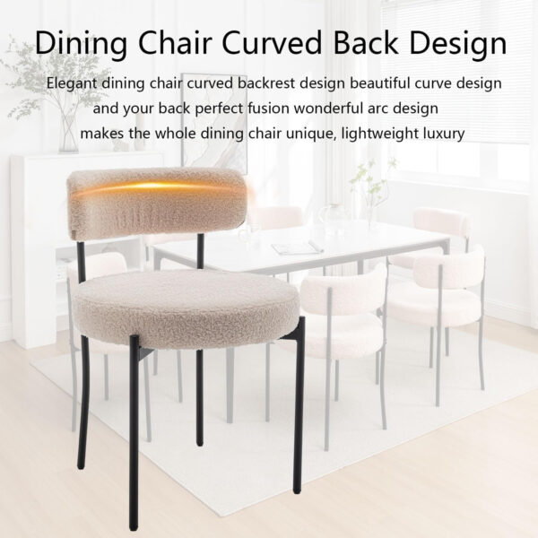 Boucle Dining Chairs Set of 4, Round Upholstered Dining Chairs with Black Metal Legs, Modern Dining Room Chairs for Dining Room, Kitchen, Living Room (Black)