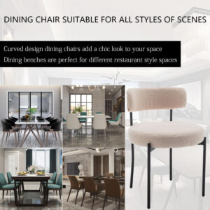 Boucle Dining Chairs Set of 4, Round Upholstered Dining Chairs with Black Metal Legs, Modern Dining Room Chairs for Dining Room, Kitchen, Living Room (Black)