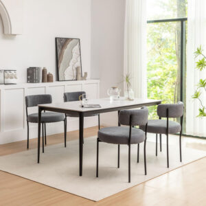 Boucle Dining Chairs Set of 4, Round Upholstered Dining Chairs with Black Metal Legs, Modern Dining Room Chairs for Dining Room, Kitchen, Living Room (Black)