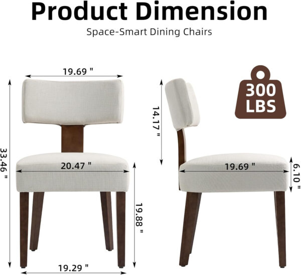 Upholstered Rattan Dining Chairs Set of 4, Mid-Century Modern Fabric Dining Room Chairs with Brown Hardwood Frame, Curved Backrest Kitchen Armless Accent Chairs for Living Room (Black)