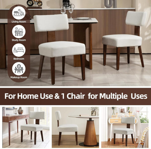 Upholstered Rattan Dining Chairs Set of 4, Mid-Century Modern Fabric Dining Room Chairs with Brown Hardwood Frame, Curved Backrest Kitchen Armless Accent Chairs for Living Room (Black)