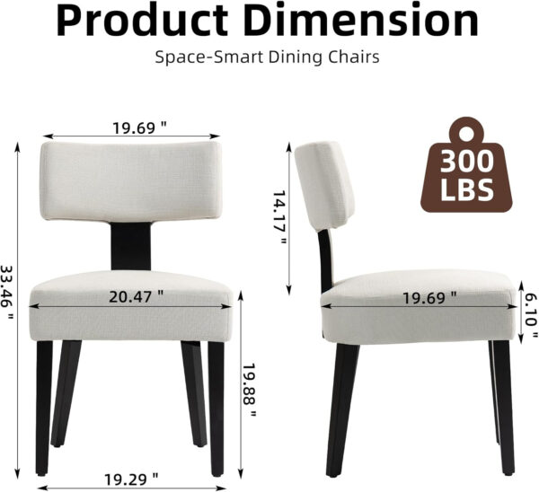 Upholstered Rattan Dining Chairs Set of 4, Mid-Century Modern Fabric Dining Room Chairs with Brown Hardwood Frame, Curved Backrest Kitchen Armless Accent Chairs for Living Room (Black)