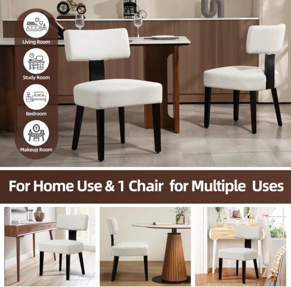 Upholstered Rattan Dining Chairs Set of 4, Mid-Century Modern Fabric Dining Room Chairs with Brown Hardwood Frame, Curved Backrest Kitchen Armless Accent Chairs for Living Room (Black)