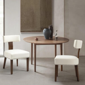 Upholstered Rattan Dining Chairs Set of 4, Mid-Century Modern Fabric Dining Room Chairs with Brown Hardwood Frame, Curved Backrest Kitchen Armless Accent Chairs for Living Room (Black)