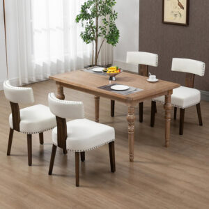 Upholstered Rattan Dining Chairs Set of 4, Mid-Century Modern Fabric Dining Room Chairs with Brown Hardwood Frame, Curved Backrest Kitchen Armless Accent Chairs for Living Room (Black)