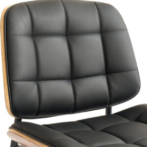 Mid Century Modern Dining Chairs with Walnut Grain Back, Black Faux Leather Dining Room Chairs Set of 4, Checkered Soft Cushion Kitchen Chairs with Adjustable Foot Pads