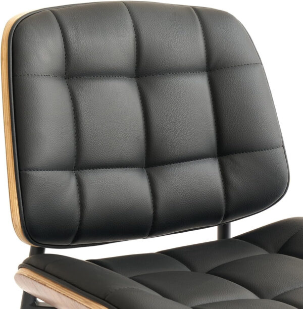 Mid Century Modern Dining Chairs with Walnut Grain Back, Black Faux Leather Dining Room Chairs Set of 4, Checkered Soft Cushion Kitchen Chairs with Adjustable Foot Pads
