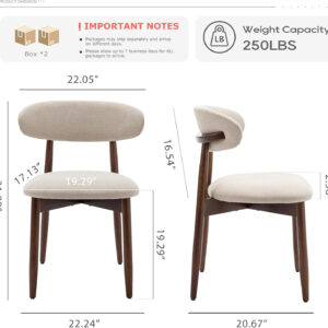 COLAMY Wooden Dining Chairs Set of 4, Modern Fabric Upholstered Kitchen Side Chairs, Farmhouse Dining Room Chair with Foot Pegs, Beige