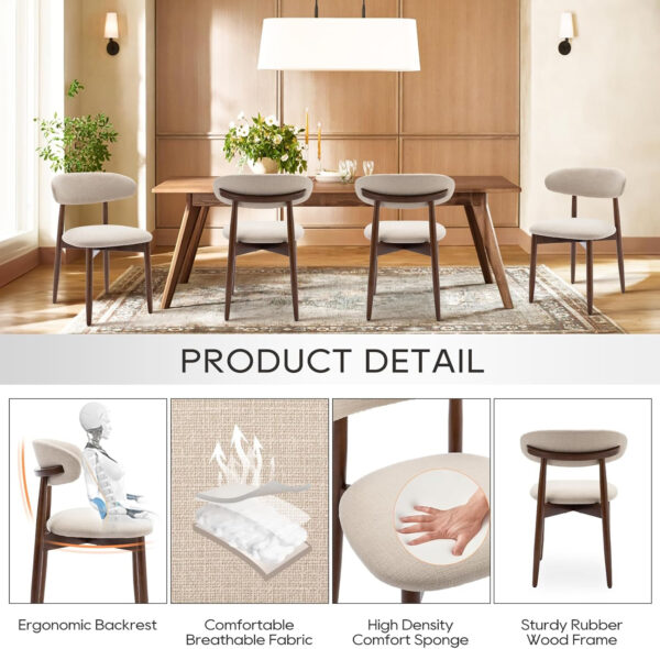 COLAMY Wooden Dining Chairs Set of 4, Modern Fabric Upholstered Kitchen Side Chairs, Farmhouse Dining Room Chair with Foot Pegs, Beige