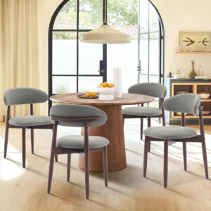 COLAMY Wooden Dining Chairs Set of 4, Modern Fabric Upholstered Kitchen Side Chairs, Farmhouse Dining Room Chair with Foot Pegs, Beige