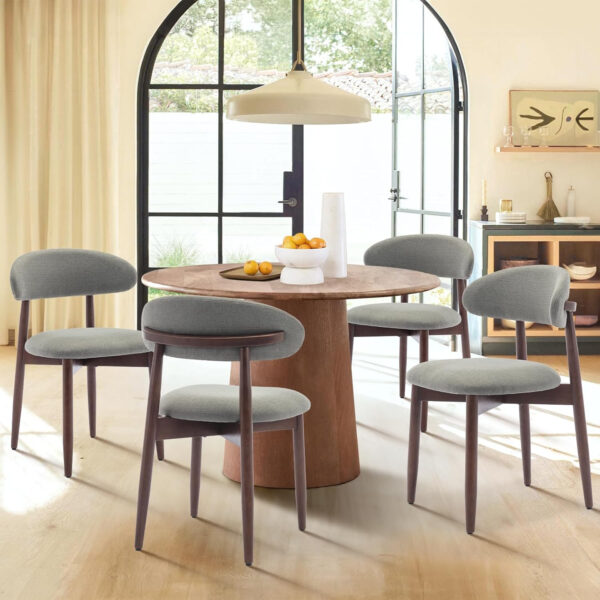 COLAMY Wooden Dining Chairs Set of 4, Modern Fabric Upholstered Kitchen Side Chairs, Farmhouse Dining Room Chair with Foot Pegs, Beige