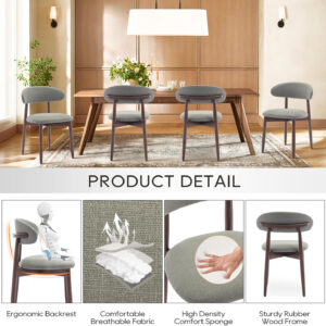 COLAMY Wooden Dining Chairs Set of 4, Modern Fabric Upholstered Kitchen Side Chairs, Farmhouse Dining Room Chair with Foot Pegs, Beige