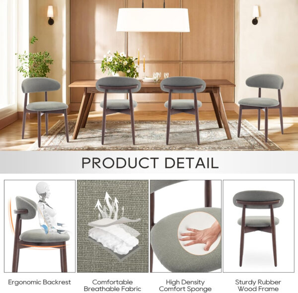 COLAMY Wooden Dining Chairs Set of 4, Modern Fabric Upholstered Kitchen Side Chairs, Farmhouse Dining Room Chair with Foot Pegs, Beige