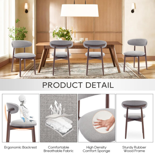 COLAMY Wooden Dining Chairs Set of 4, Modern Fabric Upholstered Kitchen Side Chairs, Farmhouse Dining Room Chair with Foot Pegs, Beige