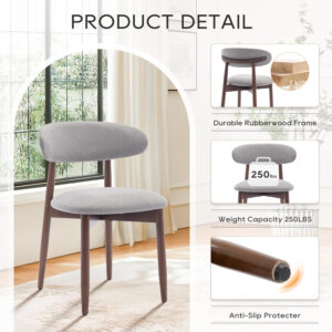 COLAMY Wooden Dining Chairs Set of 4, Modern Fabric Upholstered Kitchen Side Chairs, Farmhouse Dining Room Chair with Foot Pegs, Beige