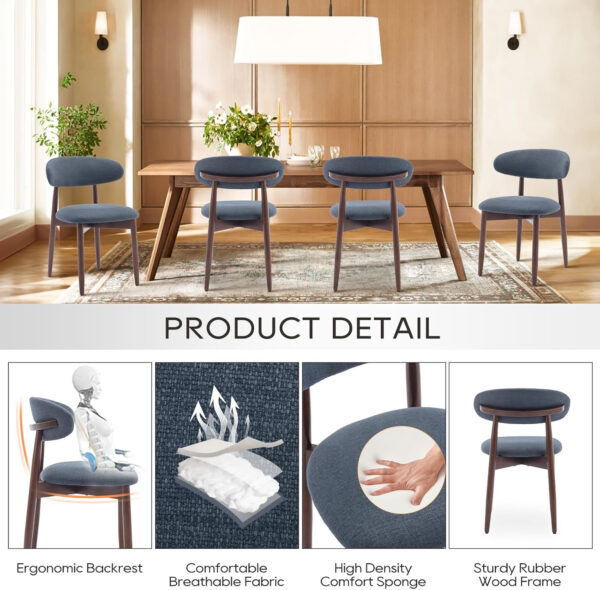 COLAMY Wooden Dining Chairs Set of 4, Modern Fabric Upholstered Kitchen Side Chairs, Farmhouse Dining Room Chair with Foot Pegs, Beige