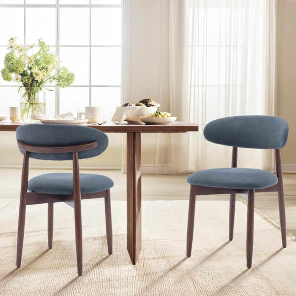 COLAMY Wooden Dining Chairs Set of 4, Modern Fabric Upholstered Kitchen Side Chairs, Farmhouse Dining Room Chair with Foot Pegs, Beige