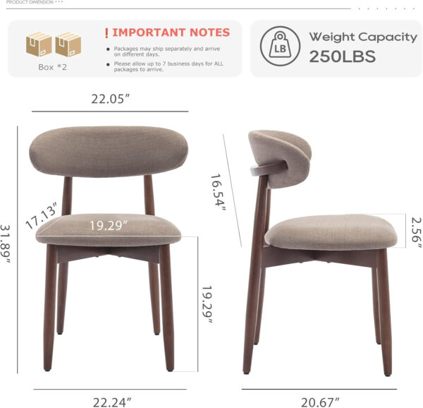 COLAMY Wooden Dining Chairs Set of 4, Modern Fabric Upholstered Kitchen Side Chairs, Farmhouse Dining Room Chair with Foot Pegs, Beige