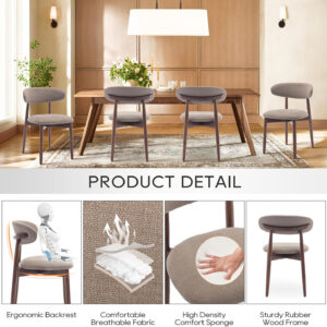 COLAMY Wooden Dining Chairs Set of 4, Modern Fabric Upholstered Kitchen Side Chairs, Farmhouse Dining Room Chair with Foot Pegs, Beige