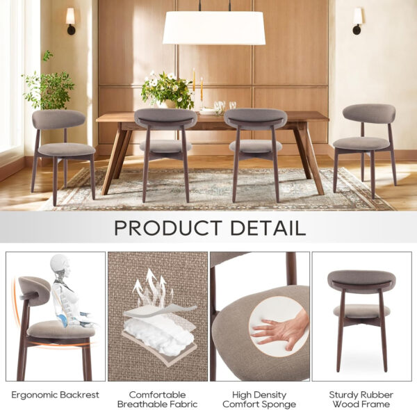 COLAMY Wooden Dining Chairs Set of 4, Modern Fabric Upholstered Kitchen Side Chairs, Farmhouse Dining Room Chair with Foot Pegs, Beige