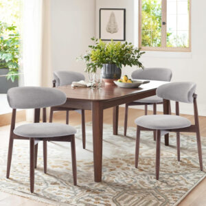 COLAMY Wooden Dining Chairs Set of 4, Modern Fabric Upholstered Kitchen Side Chairs, Farmhouse Dining Room Chair with Foot Pegs, Beige