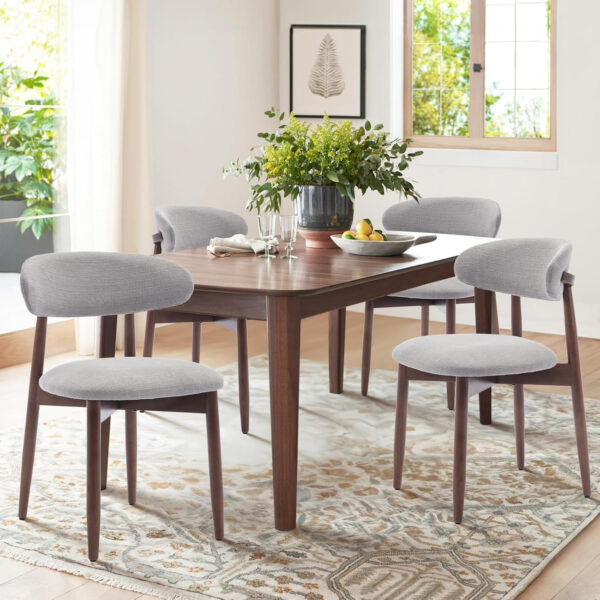 COLAMY Wooden Dining Chairs Set of 4, Modern Fabric Upholstered Kitchen Side Chairs, Farmhouse Dining Room Chair with Foot Pegs, Beige