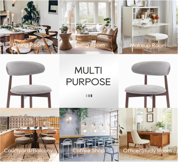 COLAMY Wooden Dining Chairs Set of 4, Modern Fabric Upholstered Kitchen Side Chairs, Farmhouse Dining Room Chair with Foot Pegs, Beige