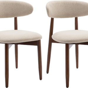 COLAMY Wooden Dining Chairs Set of 4, Modern Fabric Upholstered Kitchen Side Chairs, Farmhouse Dining Room Chair with Foot Pegs, Beige