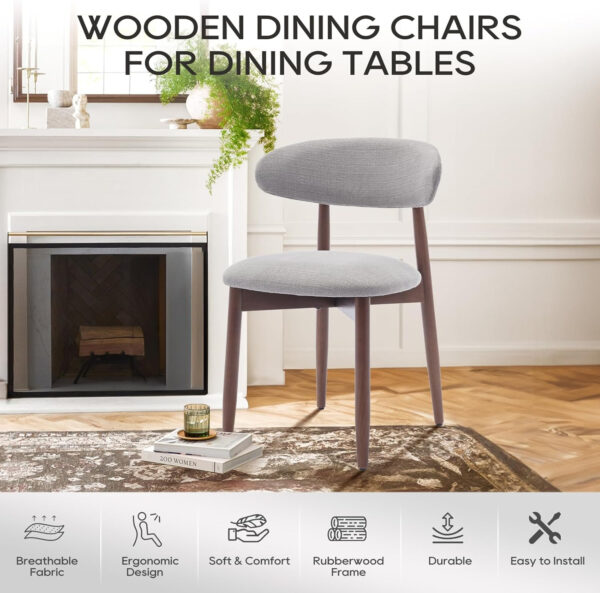 COLAMY Wooden Dining Chairs Set of 4, Modern Fabric Upholstered Kitchen Side Chairs, Farmhouse Dining Room Chair with Foot Pegs, Beige