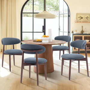 COLAMY Wooden Dining Chairs Set of 4, Modern Fabric Upholstered Kitchen Side Chairs, Farmhouse Dining Room Chair with Foot Pegs, Beige