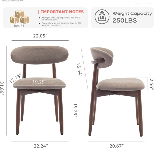 COLAMY Wooden Dining Chairs Set of 4, Modern Fabric Upholstered Kitchen Side Chairs, Farmhouse Dining Room Chair with Foot Pegs, Beige