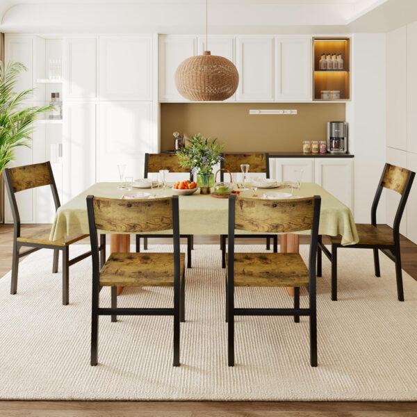 Feonase Dining Chairs Set of 6, Modern Kitchen Chairs with Ergonomic Backrest, MDF Board and Metal Legs, Dinner Chairs for Dining Room, Kitchen and Living Room, Espresso